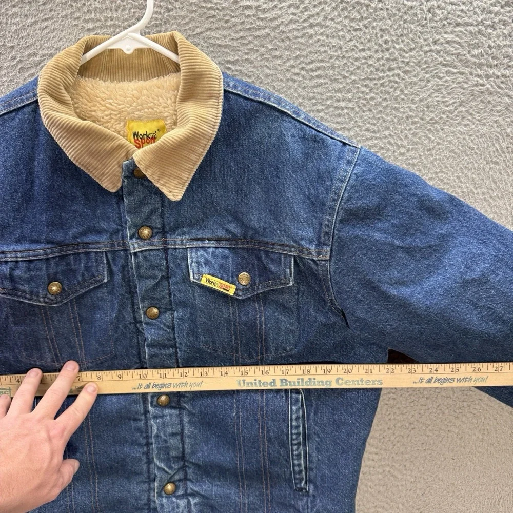Vintage Work N Sport Jacket Adult 42 Blue Denim Sherpa Fleece Lined Workwear 90s